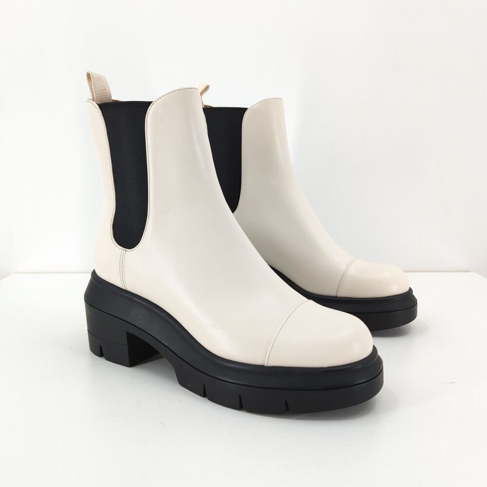 STUART WEITZMAN Women 4.5 C Norah Boots Bootie White Ankle Chelsea Lug Sole NEW